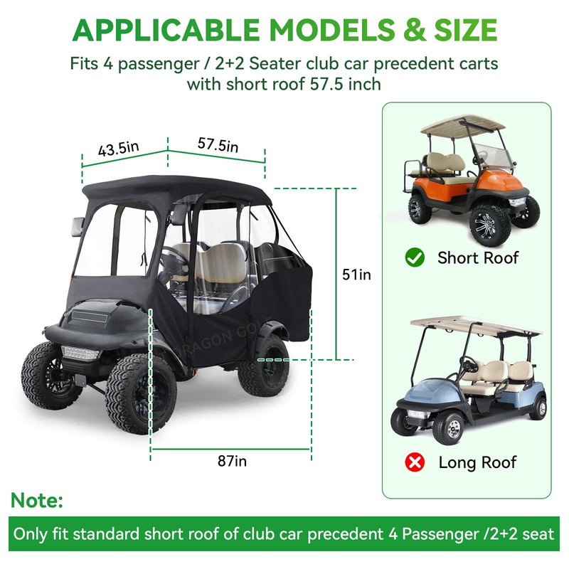 Panglong 4 Passenger Club Car Precedent Enclosure, 600D Polyester Golf