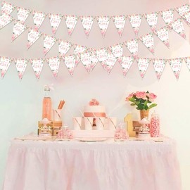 Kreatwow 3pcs It's A Girl Baby Shower Bunting Banner Floral Baby Shower Decorations Pink Floral Baby Shower Hanging Decor Pink Flower Triangle Flags Banner Sweet Pink It's A Girl Party Birthday