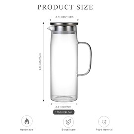 Auxmeware - Heat Resistant Glass Pitcher With Lid And Spout, Glass Iced Tea Pitchers Beverage Pitchers For Fridge, Glass Water Pitcher And Carafe 1200ml/41oz
