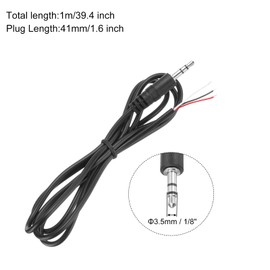 QUARKZMAN 3.5mm Jack Plug to Bare Wire End Replacement TRS 3-Pin Stereo 1/8" Audio Cable Plug for Earphones Headphone Cable Repair 1m