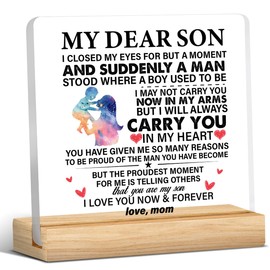 Best Son Gifts From Mom, Gift for Son Birthday Christmas Graduation, Gifts for Son, Meaningful My Dear Son Acrylic Desk Sign Decor