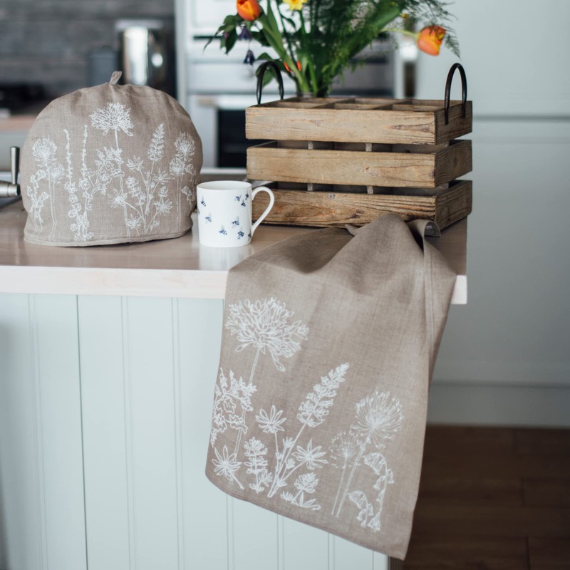 Natural Pure Linen Tea Towel. This beautiful, hand printed tea
