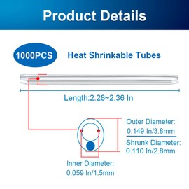 1000 PCS 60mm Fiber Optical Heat Shrinkable Tubes, Fusion Splice Transparent PE Sleeves with Single Stainless Rod for Bare Fiber