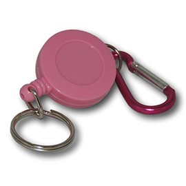 EPOSGEAR Retractable Reel Recoil Pull Key Ring Chain Cord Carabiner Belt Clip Ski Pass ID Card Badge Holder (10 Pack, Pink - Keyring)