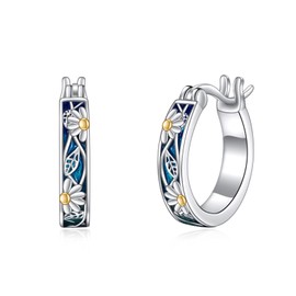 YFN Daisy Earrings for Women Sterling Silver Leaves Daisy Hoop Earrings Birthday Gifts for Women (daisy)