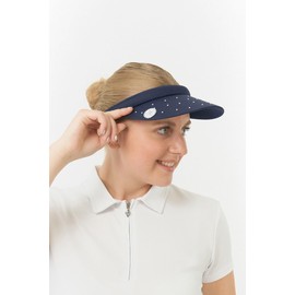 Surprizeshop Womens Golf Visor | Clip Style | Crystal Design | Built in Magnet | Comes with Hand Enamelled 25mm Ball Marker | Rigid Peak | Multiple Colours | Golf Visor | Tennis Visor | Navy