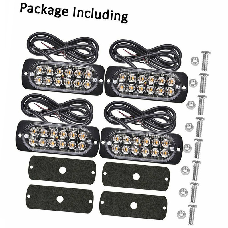 4PCS 12 Strobe LED Amber Hazard Beacon Emergency Flashing Side