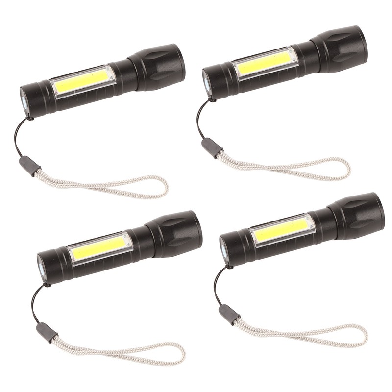 4Pcs Retractable Flashlight COB LED Zoom Flashlight Rechargeable Strong Light