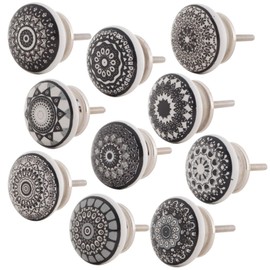Knober Set of 10 Ceramic Furniture Knobs Mandala Energy Shabby-Chic Cupboard Knobs Door Handle