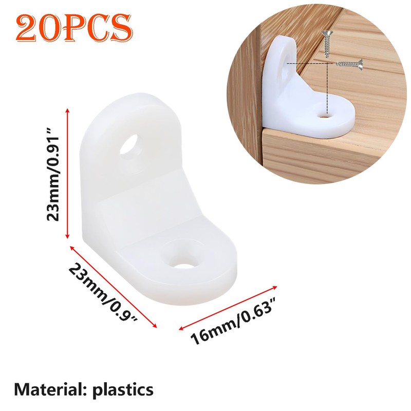 Ctyjia Pack of 20 Plastic Corner Braces, L-shaped Bracket with