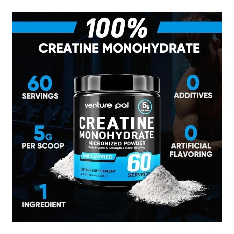Venture Pal Micronized Creatine Monohydrate Powder 5000mg 60 Servings Unflavored
