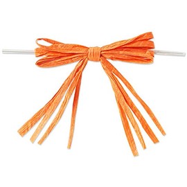 18 PK, 3-3/4" Orange Pre-Tied Raffia Paper Bows for Gift Baskets, Favor & Treat Bags, Gift Packaging