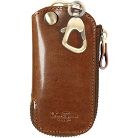 Dom Teporna Key Case, Genuine Italian Leather, Smart Key Case, Cover, Thin, Compact, Key Holder, Aging, Men's, Women's, glossdarkbrown