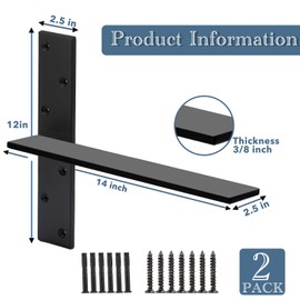 Free Hanging Countertop Support Bracket 14" Lx2.5 W 2 Pack Hidden Floating Wall Bracket 3/8" Thick Heavy Duty Shelf Bracket for Floating Bars,Bench Seats,Vanities