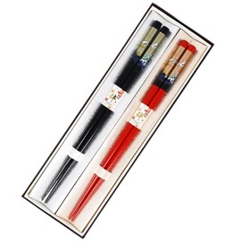 Wakasa Lacquer Chopsticks Set of 2 Couples Chopsticks with Presentation Box Wakasa Lacquer Chopsticks Gold Crane Red Black