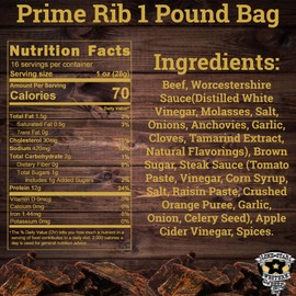 Lone Star Prime Rib Flavored Beef Jerky - 1 Pound Resealable Bag - Hickory Smoked Handcrafted Flavor - High Protein Healthy Meat Snack