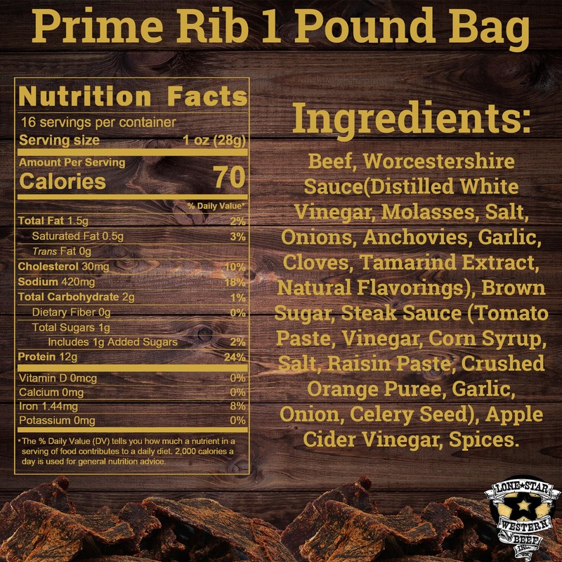 Lone Star Prime Rib Flavored Beef Jerky - 1 Pound
