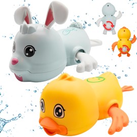 Caemora Kids Wind-Up Animal Bath Toys Set, Fun Swimming Friends for Bathtime Play,Safe & Durable Baby Bathing Toy Set for Toddler Girls Boys Bath-time Rabbit -(Blue) & Duck(Yellow)-2pcs