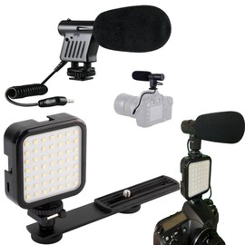 Shotgun Recording Microphone 3.5mm Mini Jack for use on DSLRs, Camcorders, and Video Cameras Studio/Stereo and Mini 49 LED Video Light Cold Shoe Mount for for Nikon Canon DSLR Camera DV Camcorder
