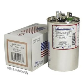 Goodman CAP050550440RTP Replacement - 55 + 5 uf / Mfd 370 / 440 VAC AmRad Round Dual Universal Capacitor , Made in the U.S.A.