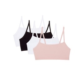 Fruit of the Loom - Brasier Deportivo de algodón con Tirantes Delgados para Mujer, Paquete económico, Rosa/Blanco/Blanco/Negro Paquete de 4, 34