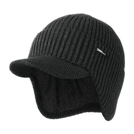 Wmcaps Winter Beanie with Brim and Ear Flaps, Outdoor Warm Fleece Lined Knit Hat Stocking Caps for Men Women Slate Grey