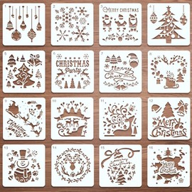 Christmas Stencils Hillylolly Pack of 16 Plastic Painting Stencils Drawing Stencils Christmas Stencils Christmas Painting Stencils Christmas Graffiti for Christmas Card Scrapbook