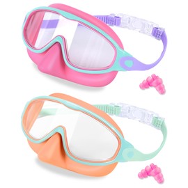 Keary Kids Swim Goggles with Nose Cover Swimming Goggles for Kids 6-14 8-12 Age 4-7 3-6 Toddler Boys Girl Youth Child Snorkel Mask Anti Fog Diving Masks Pool Water Glasses Round Frame Leakproof