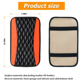 Osilly Car Center Console Pad, Universal Waterproof Armrest Seat Box Cover, 12.6" x 7.5" PU Leather Auto Armrest Protector, Car Interior Accessories Decor for Most Vehicles, Truck, SUV (Orange)