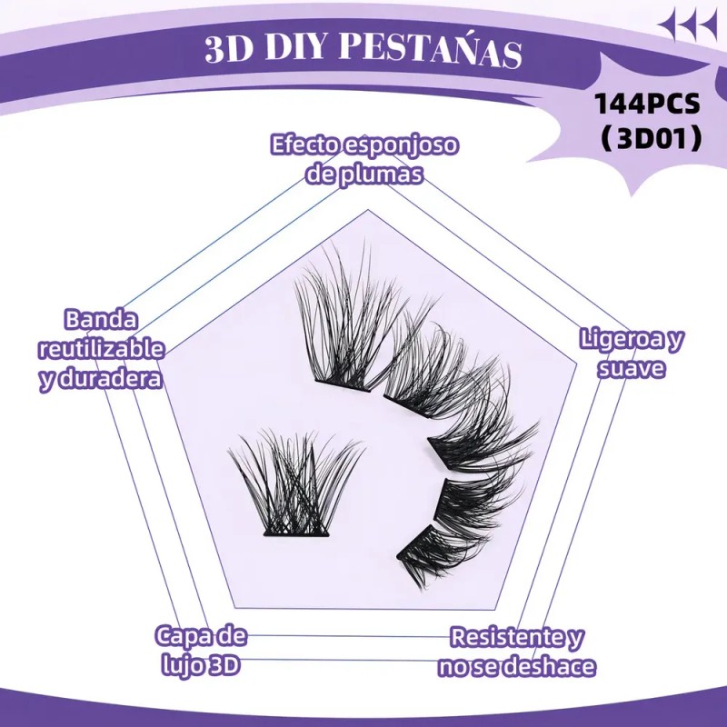 Kit de Extensiones de Pestañas B&Qaugen 3D con Curvatura D