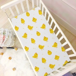 CaTaKu Funny Yellow Chicks Mini Crib Sheets for Girls Boys Baby Mattress Sheets Fitted, Soft Toddler Nursery Bed Sheets Neutral 28"x 52"