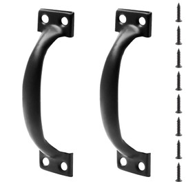 Jiozermi 2 Pcs 5" Rustic Gate Handle, Iron Hardware Handle Pull with Screw, Vintage Farmhouse Cabinet Handles, Retro Drawer Pulls for Outdoor, Garage & Drawer, Black