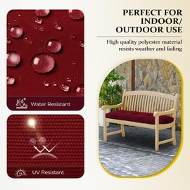Wellsin Indoor/Outdoor Bench Cushion, Waterproof Patio Bench Seat Cushion with Non-Slip Bottom, Tufted Bench Cushions for Indoor/Outdoor Furniture, 42x16x4 inch, Burgundy