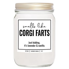 You Nique Designs, Corgi Candle, 8 Oz, Cute Corgi Gifts for Corgi Lovers Women, Corgi Stuff, Corgi Goft, Corgi Dad Mom, White All Natural Soy Vegan Aromatherapy Candles (Lavender & Vanilla)
