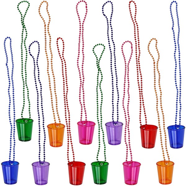 Iconikal Shot Glass on Beaded Necklace, 12-Pack (Assorted)