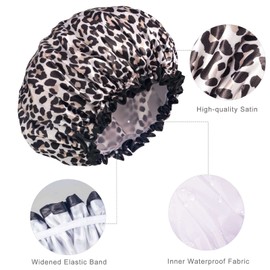 Aquior Large Shower Cap, Shower Cap for Women Reusable Waterproof, Bath Hair Cap for All Hair Lengths,for Ladies, Men and Kids (Leopard)