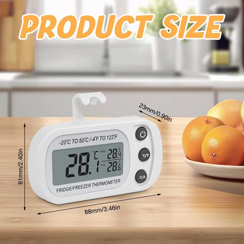 Fridge Thermometer Digital, Afenau 4Pcs Fridge Freezer Thermometer with Hook,