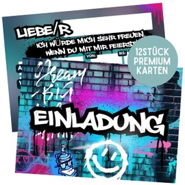 ZETTMANN® 12 Premium Invitation Cards Children's Birthday for Boys & Birthday Invitations Girls - 300 g/m² Party Invitations Very Easy to Write On (Graffiti)