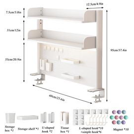 Haiansan Clamp On Desk Organizer Shelf, Computer Desktop Bookshelf Storage Rack, Metal Desk Shelf Bookcase with Adjustable Desk Hutch Top for Office Home (White, 23.6in)