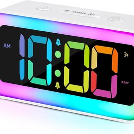 Cute Pink Loud Alarm Clock with RGB Night Light - Perfect for Girls Room Decor - Color: White