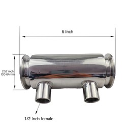 HEZONGSION 2"Tri Clamp OAL Reflux Condenser Shotgun Dephlegmator for Moonshine Still 7pcs Inner Tube 1/2 inch FNPT Cold Water Connection,6" Length