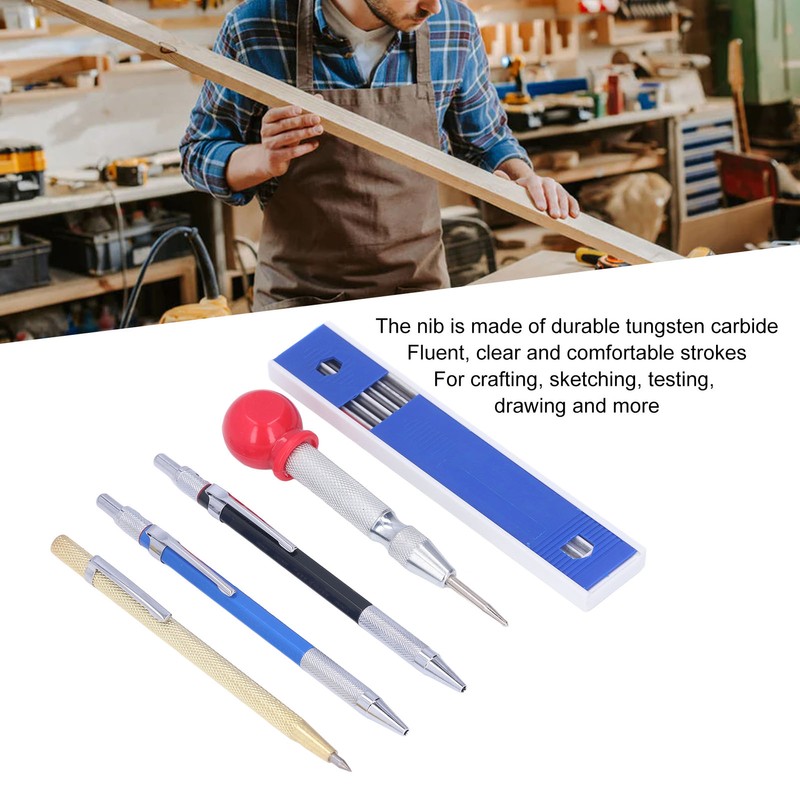 16Pcs Mechanical Carpenter Pencils Kit Scribe Pencil with Center Punch