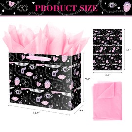 ysmile Goth Pink Gift Bag with Tissue Paper for Women Girl 12.6" Birthday Anniversary