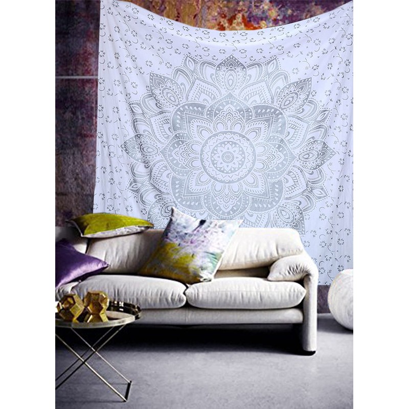 raajsee Grey Mandala Tapestry Bedroom Aesthetic - Indie Wall Tapestry