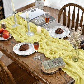 Artoid Mode Light Yellow Fashion Boho Gauze Cheesecloth Dusty Table Runner, 90 x 300 cm Seasonal Holiday Kitchen Dining Table Decoration for Indoor Outdoor Home Party Decor