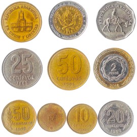 10 Old Coins from Argentina. Collectible Coins South America Argentine PESOS. Perfect Choice for Your Coin Bank, Coin Holders and Coin Album