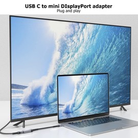 Adaptador USB C a Mini DP, 4K 60Hz Tipo C a DisplayPort Adaptador Plug and Play Adaptador de Aleación de Aluminio para Computadora Portátil, Teléfono Inteligente, Televisores