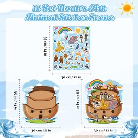 Haooryx Christmas Noah's Ark Stickers - 12-Set Noah's Ark Animal Christmas Crafts Reusable Holiday Stickers Book Kids Toddler Ages Party Favors Supplies Page Activity Pad Water Bottle Waterproof Vinyl
