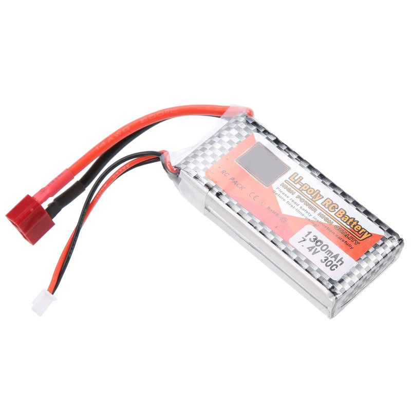 7.4V 1300mAh 30C Lipo Battery with T Plug Rechargeable Lithium