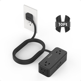 Black Extension Cord 10 Ft, TESSAN Power Strips with Surge Protection 900J with 4 Wide Spaced AC Outlets 3 USB Ports(1 USB C), Extension Cord with Multiple Outlets for Home Office Dorm Room